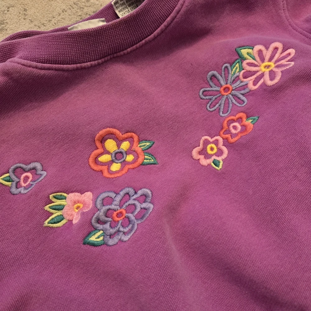 Vintage The Children's Place Purple Floral Embroidered Sweatshirt Pants 2pc Set